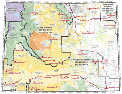 Wyoming BLM Radio Repeaters map graphic